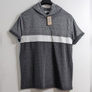 Men's Black Color Block Pullover Hoodie, Size XLarge, Short Sleeve, New With Tag